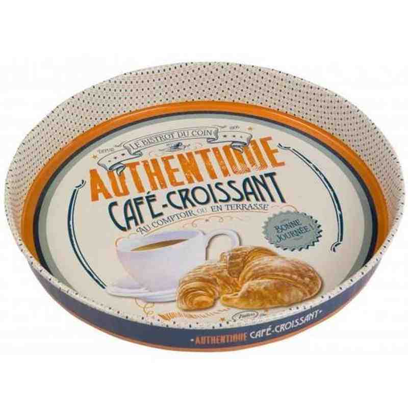 Plateau Métal Rond "Café Croissant" - Natives Deco. Plateau Métal Rond "Café Croissant" - Natives Deco.