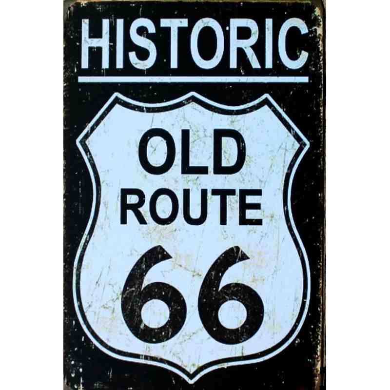 Plaque Métal US "Old Route 66" - 20 x 30 cm.