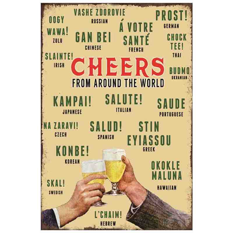 Plaque Métal US "Cheers From Around The World" - 20 x 30 cm.