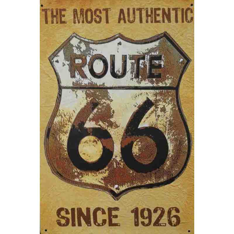 Plaque Métal US "Route 66 - Authentic Since 1926"