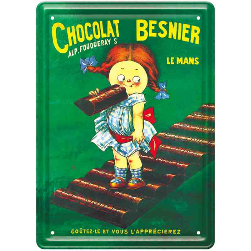 Plaque métal publicitaire "Fillette - Chocolat Besnier" - 15 x 21 cm