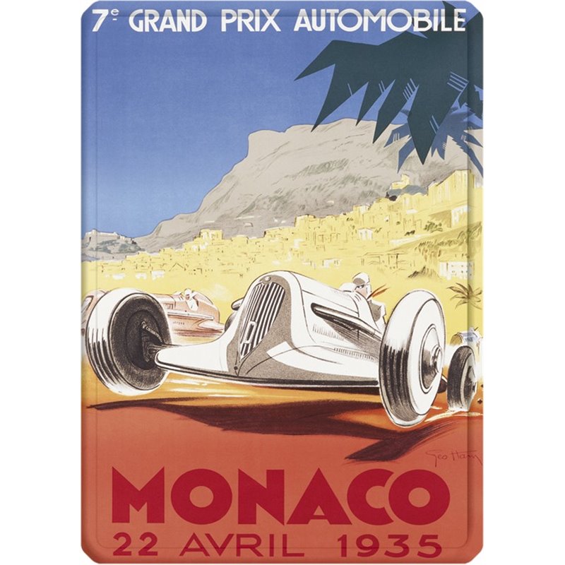 Plaque métal GP Monaco 1935 - automobile ancienne - 15 x 21