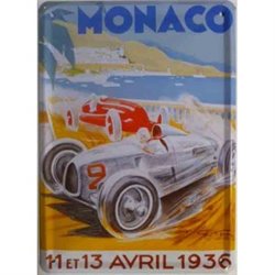 Plaque métal  "GP Monaco 1936" -Automobile ancienne 15 x 21