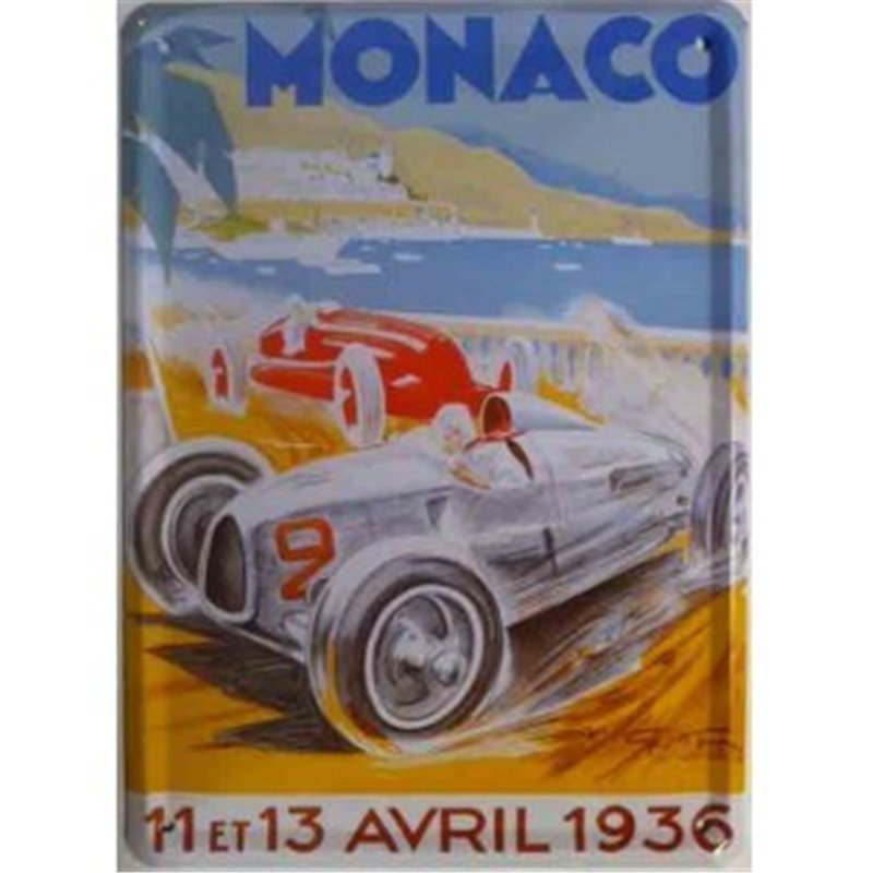 Plaque métal  "GP Monaco 1936" -Automobile ancienne 15 x 21