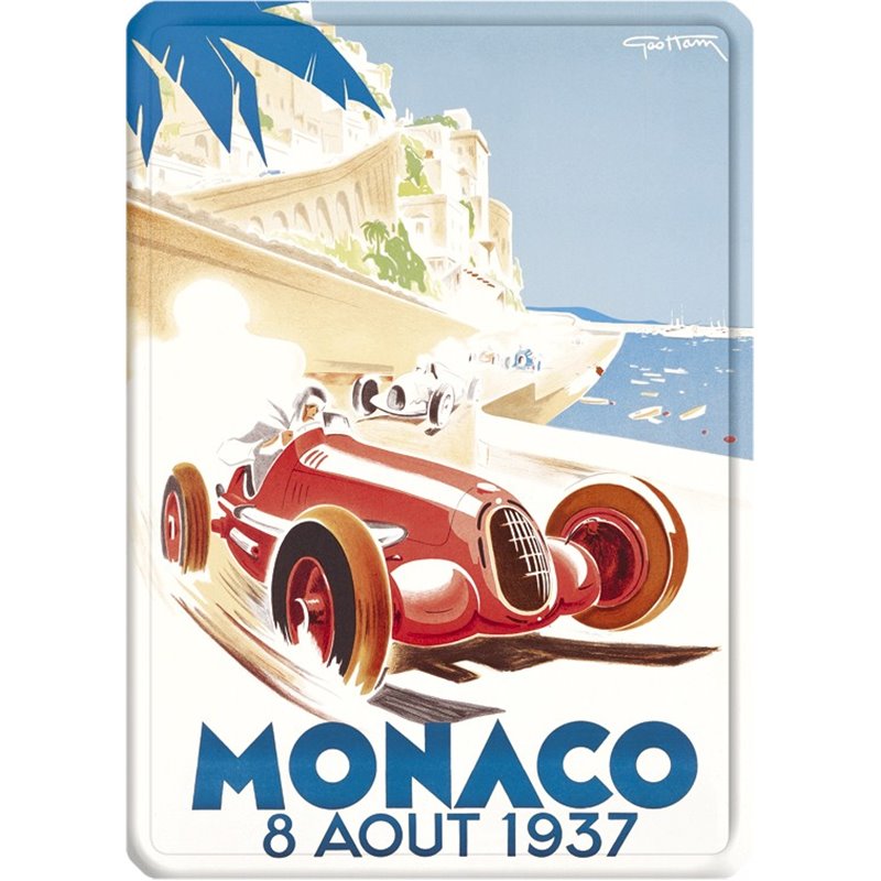 Plaque métal GP Monaco 1937 - automobile ancienne 15 x 21