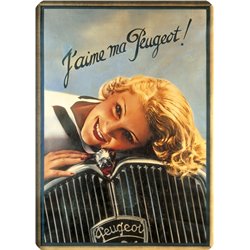Plaque métal ancienne "J'aime ma Peugeot" de 1935