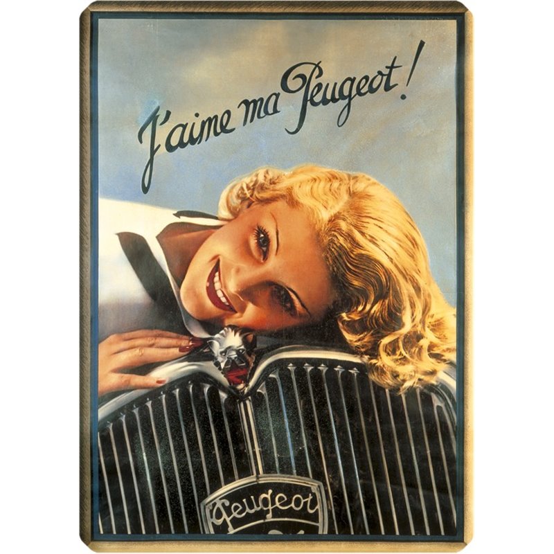 Plaque métal ancienne "J'aime ma Peugeot" 15 x 21 Plaque métal ancienne "J'aime ma Peugeot" 15 x 21