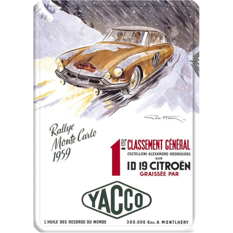 Plaque métal Citroen DS rallye Monte Carlo - Pub Yacco - 15 x 21 Plaque métal Citroen DS rallye Monte Carlo - Pub Yacco - 15 x 21