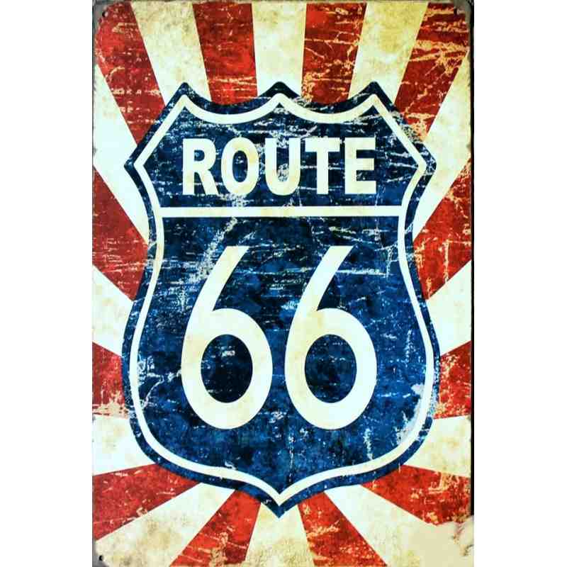 Plaque Métal Déco "Route 66" - 20 x 30 cm.