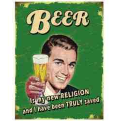 Plaque Métal "Beer is my new religion" - 20 x 30 cm.