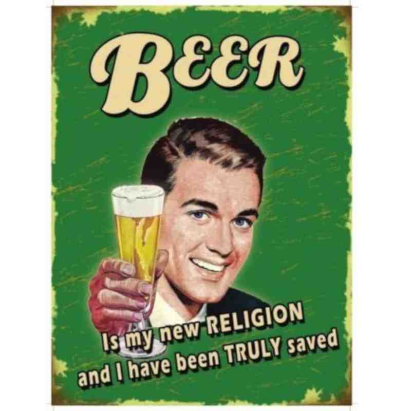 Plaque Métal "Beer is my new religion" - 20 x 30 cm.