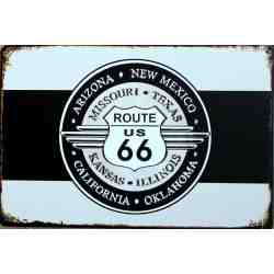 Plaque Métal "Route US 66" - 20 x 30 cm.