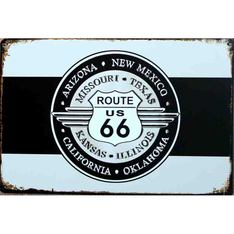 Plaque Métal "Route US 66" - 20 x 30 cm.