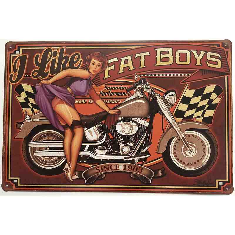 Plaque Métal US "Pin-Up - I Like Fat Boys" - 20 x 30 cm.