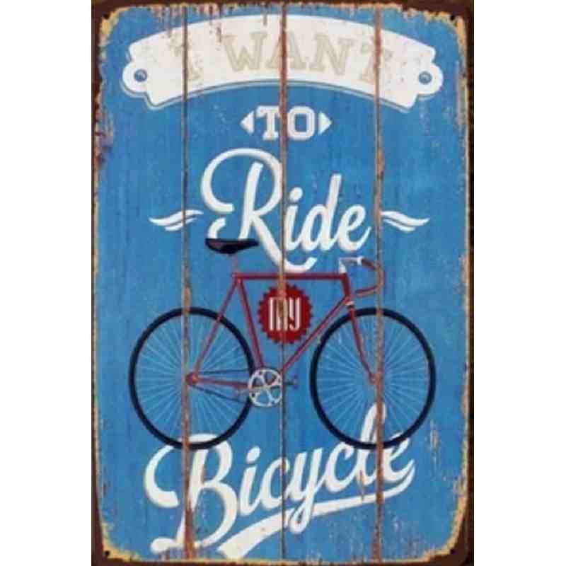 Plaque Métal "Ride My Bicycle" - 20 x 30 cm.