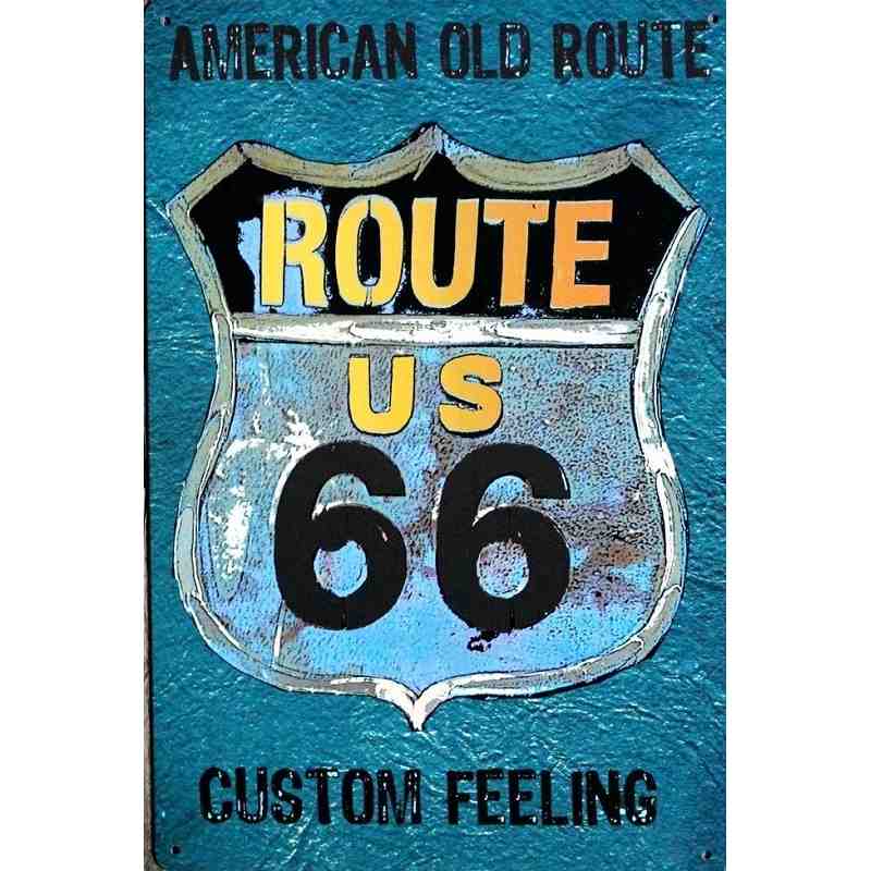 Plaque Métal US "American Old Route 66" - 20 x 30 cm.