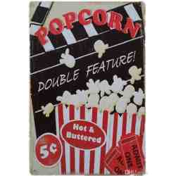 Plaque Métal "Pop Corn Double Feature" - 20 x 30 cm.