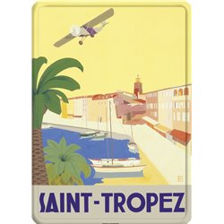 Plaque métal panorama "Saint-Tropez" style rétro - 15 x 21