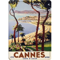 Plaque métal ancienne paysage "Cannes" - 15 x 21 cm