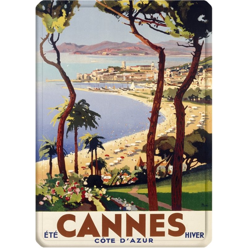 Plaque métal ancienne paysage "Cannes" - 15 x 21 cm