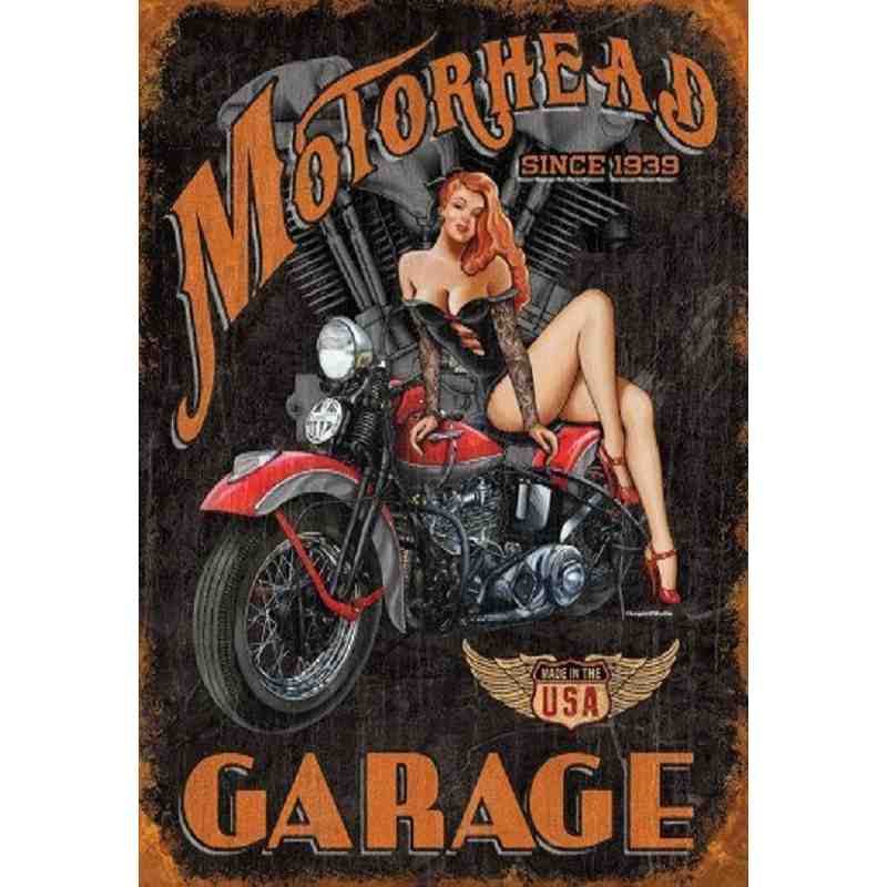 Plaque Métal US "Motorhead Garage" - 20 x 30 cm.