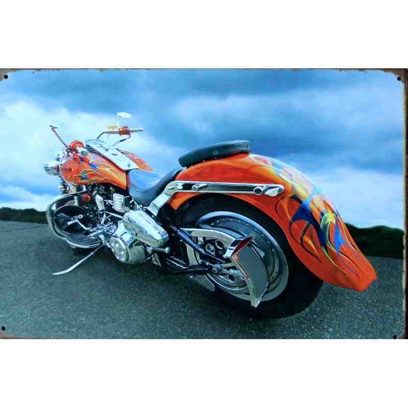 Plaque Métal US "Moto Harley Custom" - 20 x 30 cm.