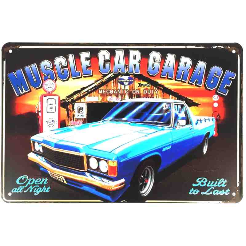 Plaque Métal US "Muscle Car Garage" - 20 x 30 cm.