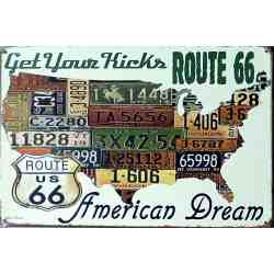 Plaque Métal Déco "Route 66 - Get Your kicks On" - 20 x 30  cm.