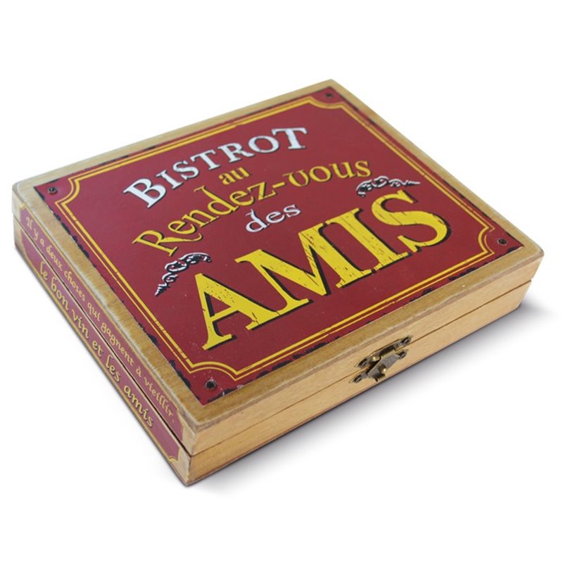 Coffret à vin vintage en bois "le Bistrot des Amis"