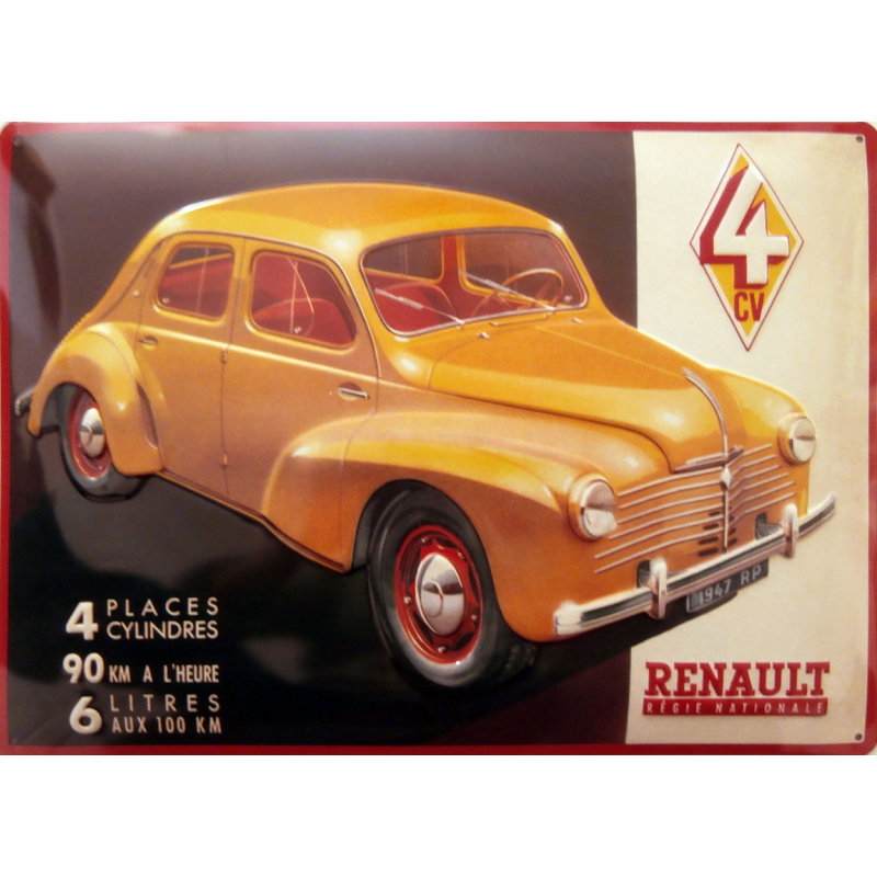 Plaque vintage Publicitaire 4CV RENAULT