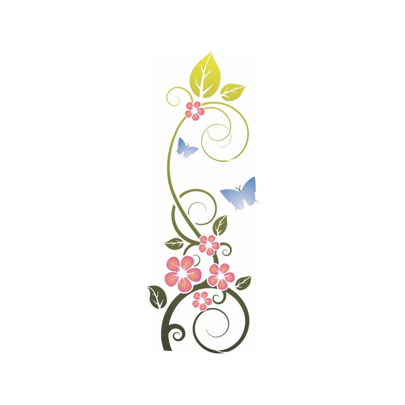 Pochoir avec motifs de fleurs sauvages et papillons stylisés