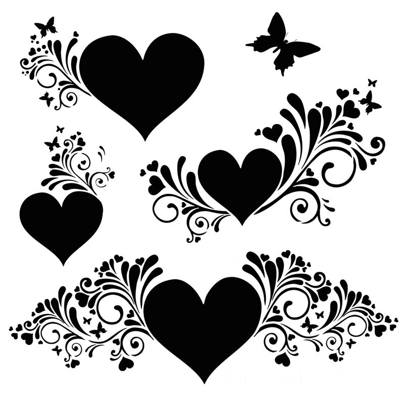 Ensemble de cœurs et papillons avec volutes pour chambre d'enfant