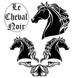 Pochoir de l'enseigne vintage "Le Cheval Noir" avec silhouettes de chevaux