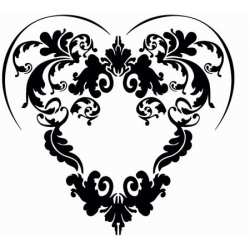 Motif de cœur avec volutes et arabesques sur pochoir plastique