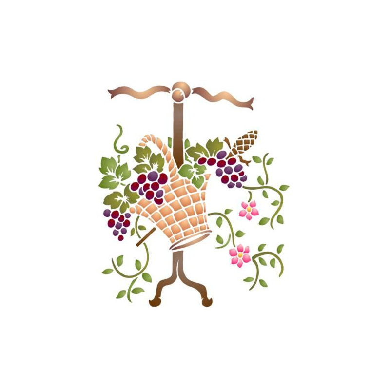Pochoir représentant un panier débordant de grappes de raisins