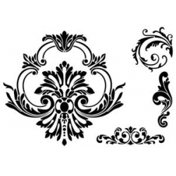 Assortiment de motifs baroques et volutes sur une planche de pochoir