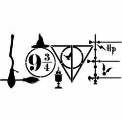 Pochoir avec le mot Love et des symboles de l'univers Harry Potter