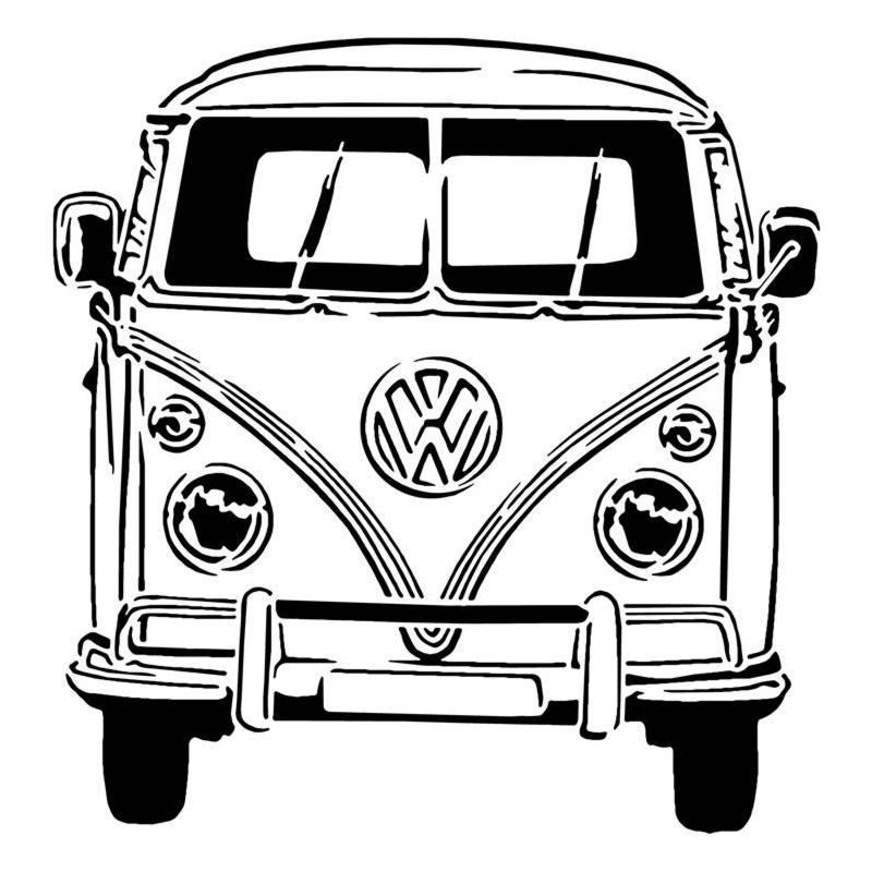 Silhouette de face du Combi Volkswagen en pochoir à peindre