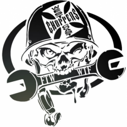 Crâne de West Coast Choppers avec clé en pochoir à peindre