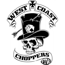 Crâne de West Coast Choppers avec chapeau et lettrage FTW en pochoir