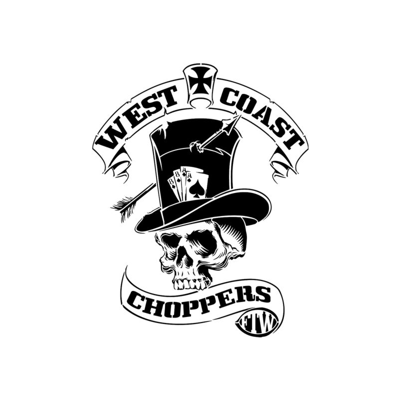 Crâne de West Coast Choppers avec chapeau et lettrage FTW en pochoir