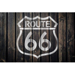 Blason de la Route 66 sur un fond bois en pochoir peint