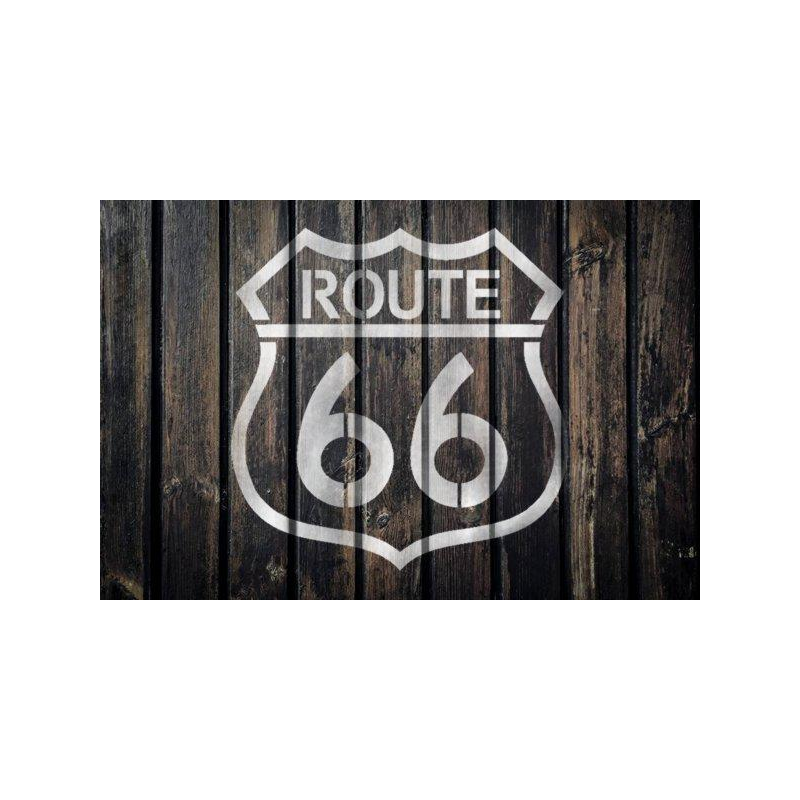 Blason de la Route 66 sur un fond bois en pochoir peint