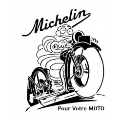 Pochoir du logo Michelin avec le personnage Bibendum sur une moto