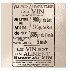 Pochoir de texte et de motifs sur la "Valeur alimentaire du vin"