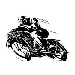 Silhouette d'un motard vintage à l'ancienne avec sa moto