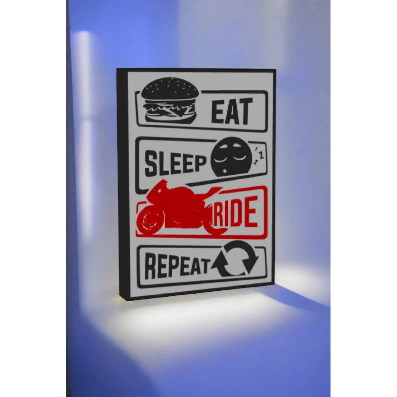 Lampe LED 3D Eat Sleep Ride Repeat