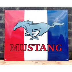 Plaque émaillée Mustang sur drapeau