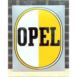 Plaque émaillée Opel jaune et blanc