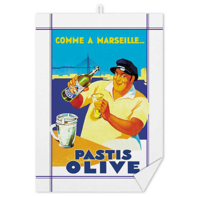 Torchon "Pastis Olive Marseille"